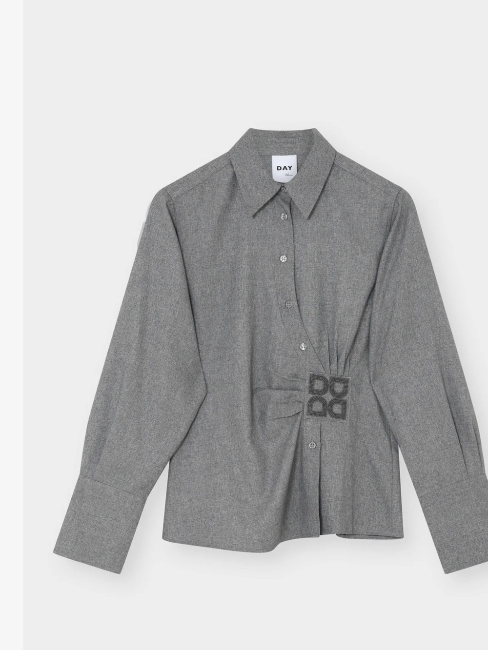 Day Sculpted Gray Button-Up Shirt with Draped synched Waist Detail smart casual - Picture 4 of 6